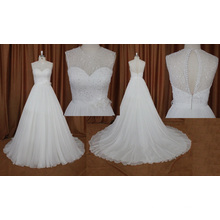 High Quality Sleeveless Lace Beaded Chiffon Wedding Dress